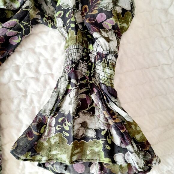 ByTiMo Midi Swiss Dot Victorian High Neck Sheer Multi Floral Dress sz: XS - Picture 2 of 5